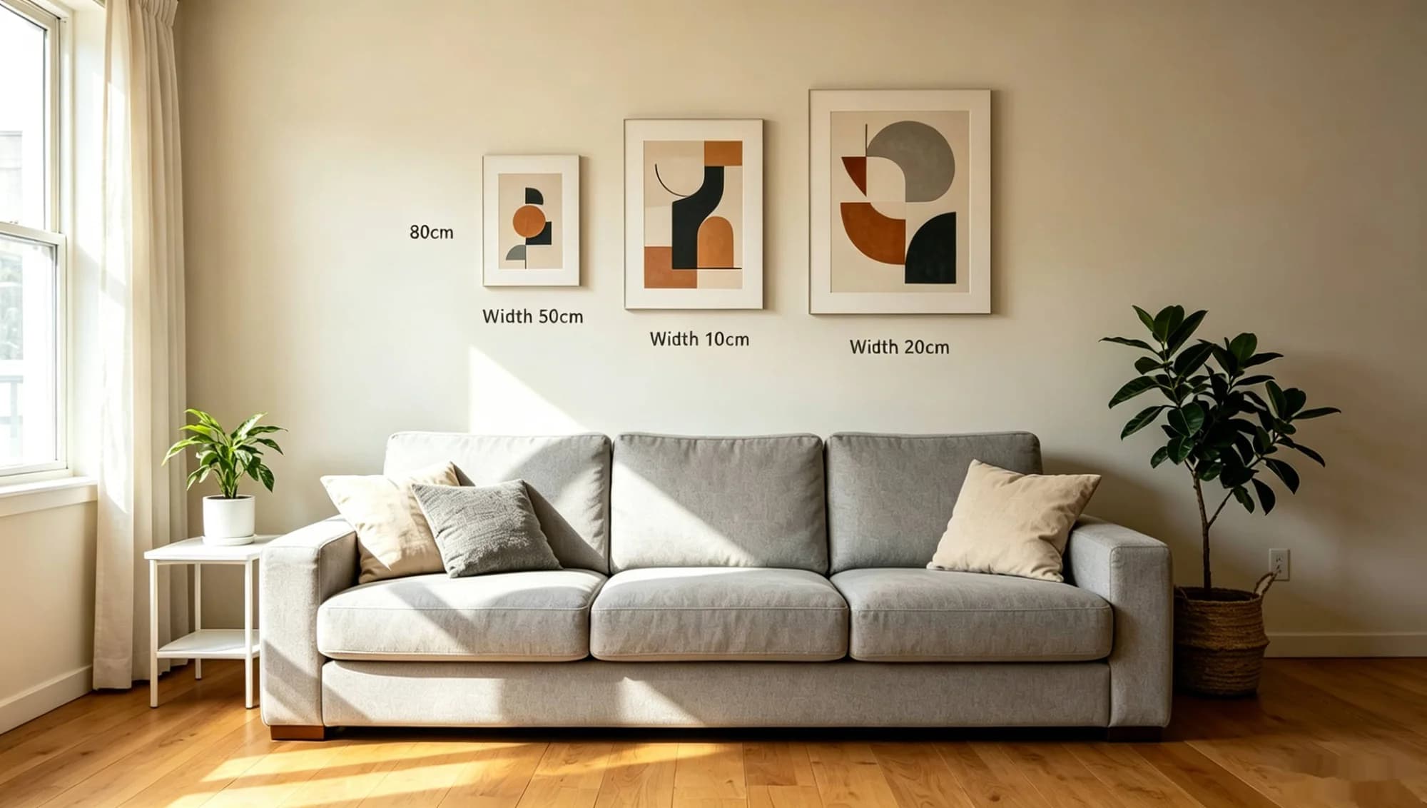 How to choose canvas art size for a 60-inch sofa in a small living room