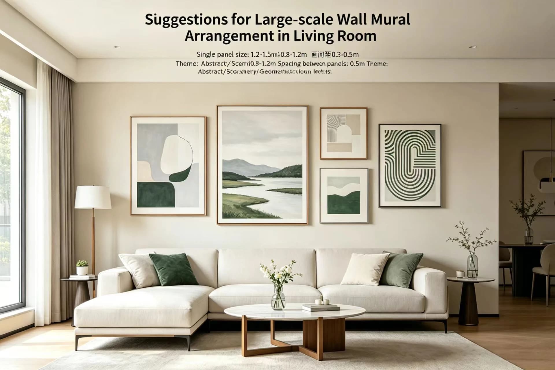 Tips for arranging multiple large wall art pieces on a single living room wall