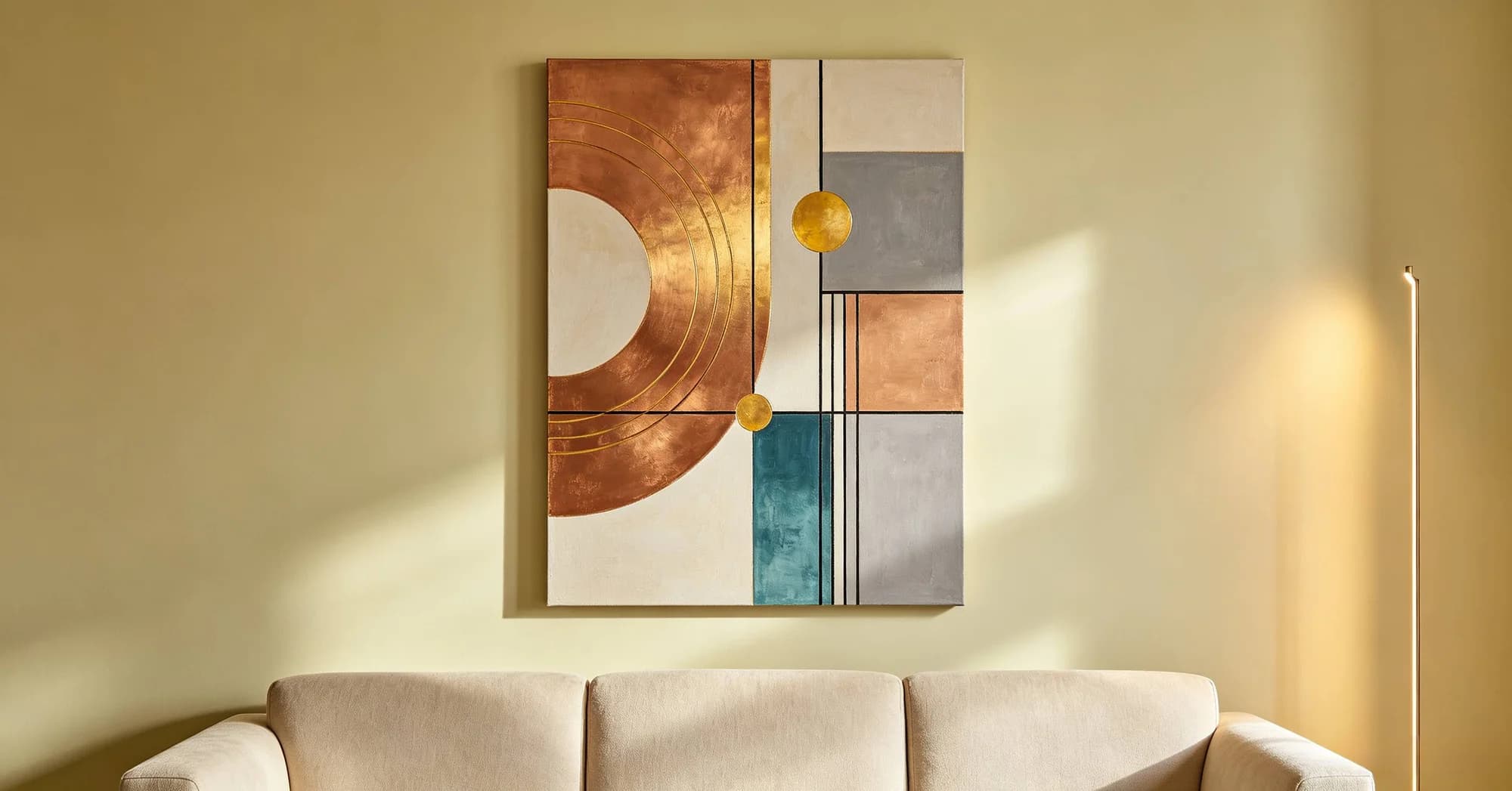 5 ways to style geometric wall art above a sofa for a luxury hotel look