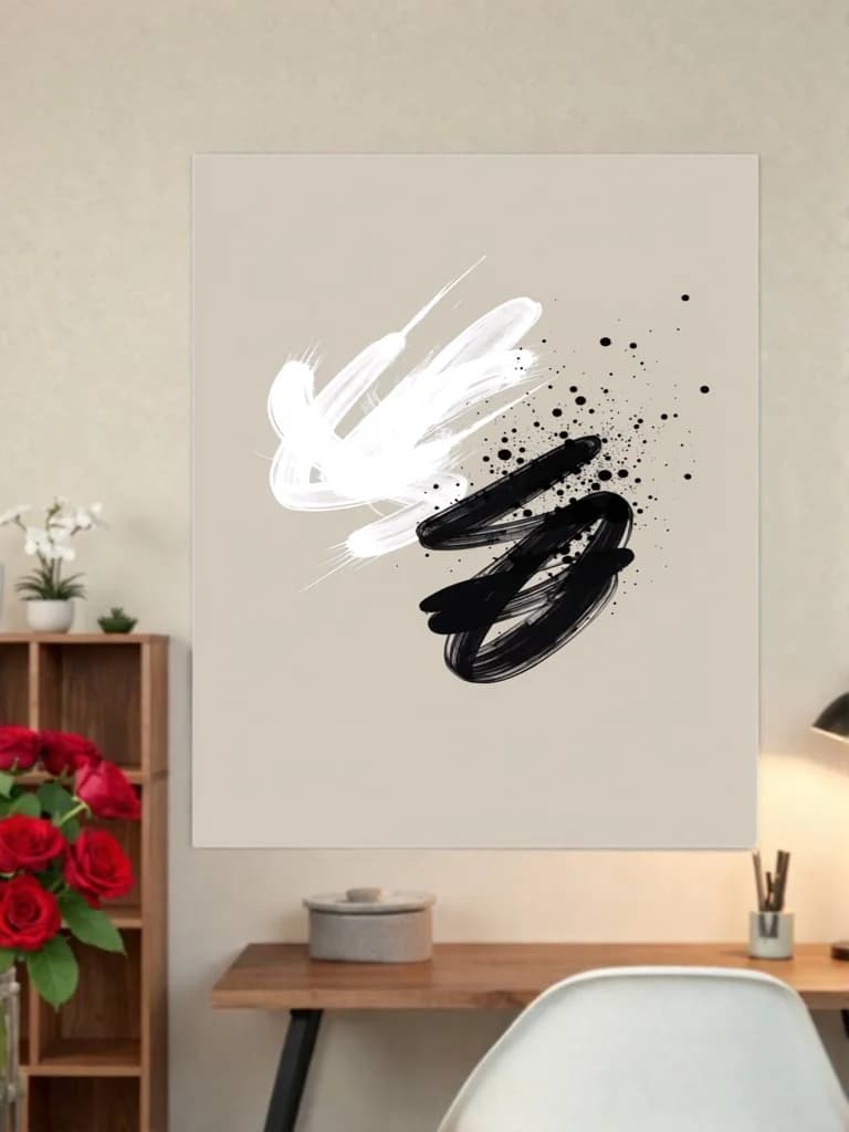 Abstract Black White Brushstroke Canvas Wall Art for Modern Home Decor
