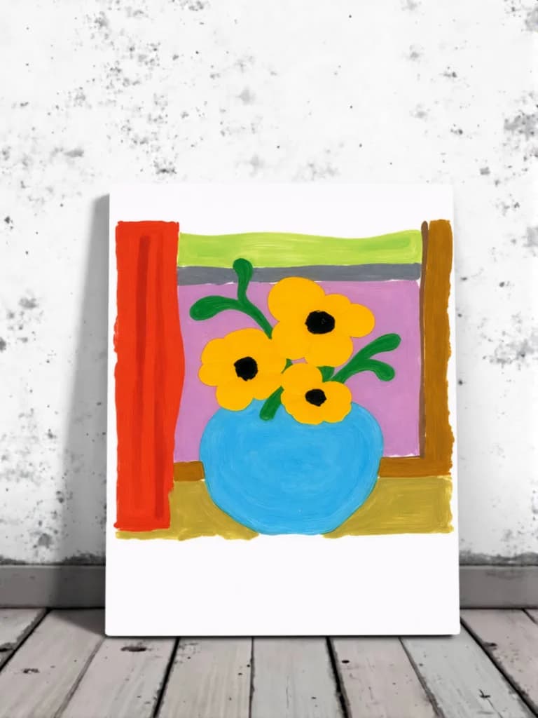 Bright Floral Vase Canvas Wall Art for Living Room Decor