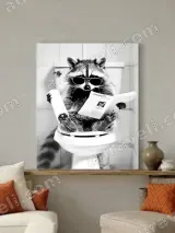Raccoon Reading Newspaper on Toilet Canvas Wall Art for Bathroom Decor – view 4