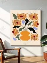 Boho Orange Floral Vase Canvas Wall Art for Living Room Decor – view 3