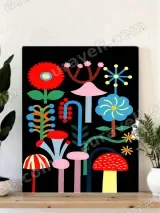 Colorful Abstract Floral & Mushroom Canvas Wall Art for Home Decor