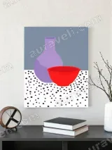 Still Life with Purple Vase & Red Bowl Canvas Wall Art for Home Decor – view 3