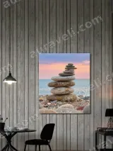 Stacked Stones Beach Sunset Canvas Wall Art for Home Decor – view 2