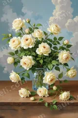 Cream Roses Bouquet Canvas Wall Art for Living Room framed modern home decor
