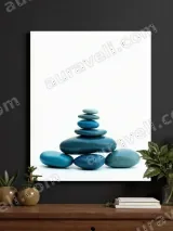 Stacked Blue Pebbles Canvas Wall Art for Living Room Bedroom Home Decor