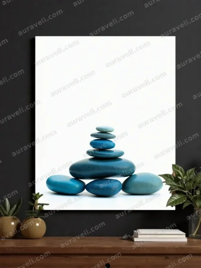 Stacked Blue Pebbles Canvas Wall Art for Living Room Bedroom Home Decor — art print
