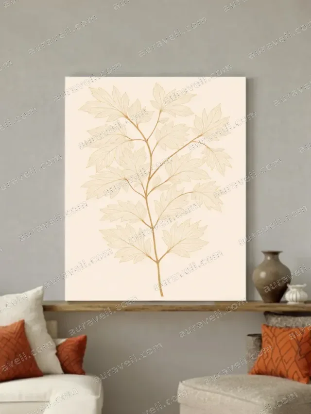 Golden Botanical Leaf Canvas Wall Art for Living Room Decor — art print