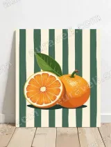Sliced & Whole Orange Canvas Wall Art with Green Stripes for Home Decor