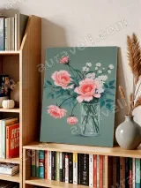Pink Roses & White Flowers Vase Canvas Wall Art for Home Decor – view 4