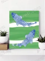 Blue Koi Fish Canvas Wall Art for Living Room Bedroom Home Decor