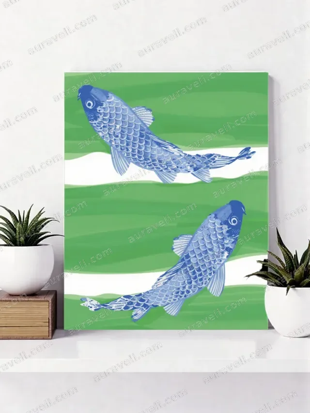 Blue Koi Fish Canvas Wall Art for Living Room Bedroom Home Decor — art print