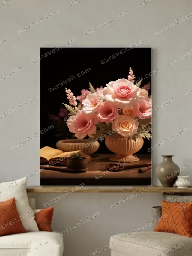 Pink Floral Still Life Canvas Wall Art for Living Room Home Decor — art print