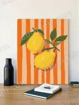 Lemon Striped Canvas Wall Art for Living Room Home Decor – view 2
