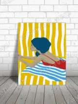 Retro Poolside Woman in Red Swimsuit Canvas Wall Art for Living Room Decor – view 3