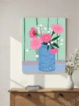 Pink Floral Blue Vase Canvas Wall Art for Living Room Bedroom Home Decor – view 2