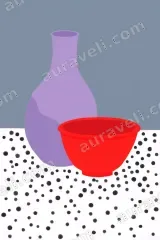 Still Life with Purple Vase Red Bowl Canvas Wall framed art for modern home decor
