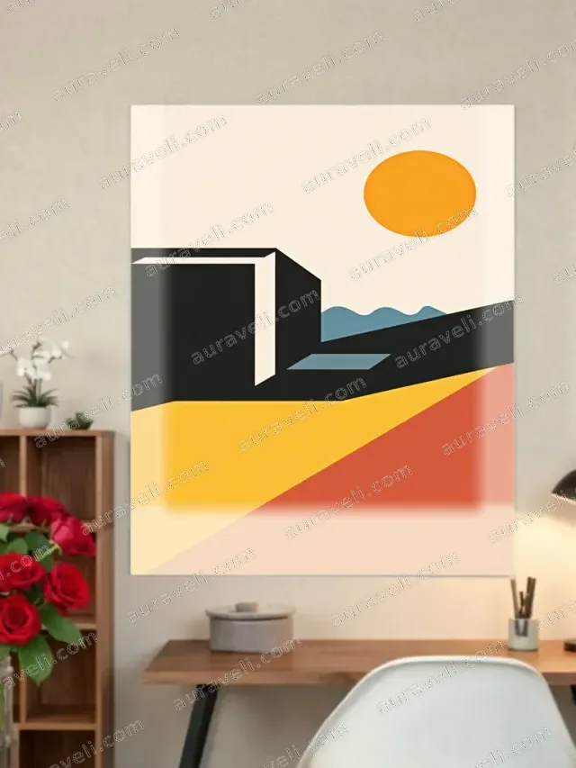 Geometric Abstract Landscape Canvas Wall Art for Living Room Decor — art print