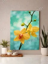 Yellow Striped Orchid Floral Canvas Wall Art for Living Room Home Decor – view 3