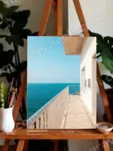 Seaside Balcony Ocean View Canvas Wall Art for Living Room Bedroom Home Decor