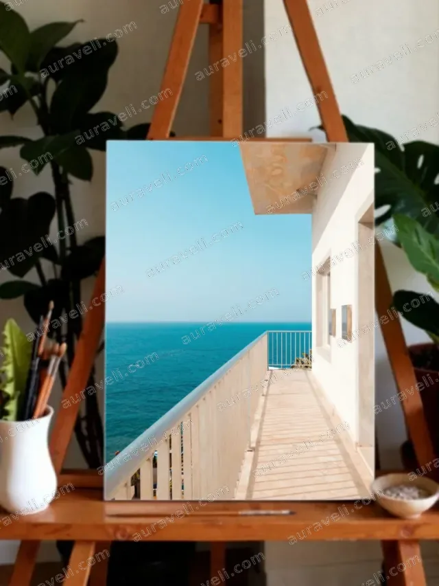 Seaside Balcony Ocean View Canvas Wall Art for Living Room Bedroom Home Decor — art print