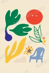 Abstract Summer Botanical Wall Art for Living Room Home framed modern decor