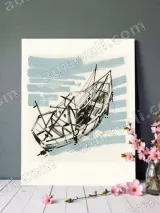 Nautical Boat Sketch Canvas Wall Art for Living Room Home Decor – view 2