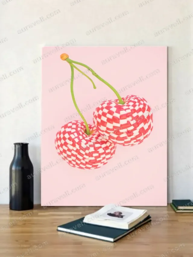 Checkered Cherries Canvas Wall Art for Living Room Bedroom Home Decor — art print