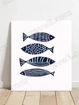 Navy Blue Fish Minimalist Canvas Wall Art for Home Decor