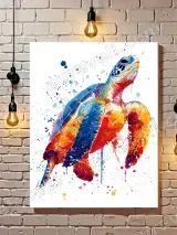 Colorful Sea Turtle Watercolor Splatter Canvas Wall Art for Home Decor