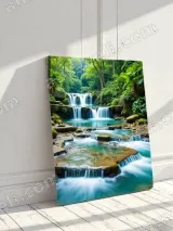 Turquoise Forest Waterfall Stream Canvas Wall Art for Living Room Home Decor – view 3