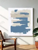 Abstract Blue & Beige Brush Stroke Minimalist Canvas Wall Art for Living Room Home Decor – view 3