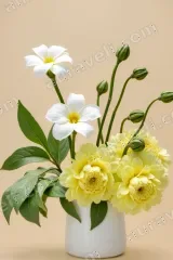 Yellow White Floral Canvas Wall Art for Living Room and framed modern home decor