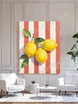 Lemons on Red-White Striped Canvas Wall Art for Home Decor – view 3