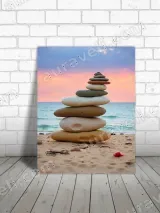 Balanced Stones Beach Sunset Canvas Wall Art for Home Decor – view 3