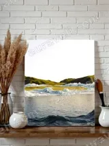 Surreal Wave, Golden Land & Green Hill Canvas Wall Art for Home Decor