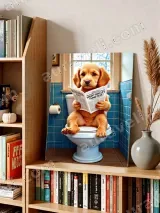 Funny Dog Reading Newspaper on Toilet Canvas Wall Art for Bathroom Decor – view 3