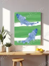 Blue Koi Fish Canvas Wall Art for Living Room Bedroom Home Decor – view 4