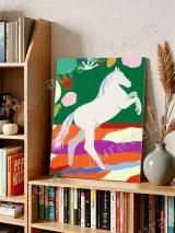 Colorful Rearing White Horse Canvas Wall Art for Home Decor – view 3