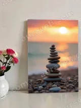 Balanced Stones Beach Sunset Canvas Wall Art for Home Decor – view 2