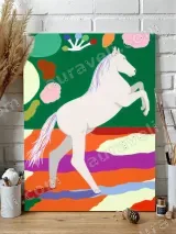 Colorful Rearing White Horse Canvas Wall Art for Home Decor