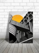 Monochrome Architecture Canvas Wall Art with Orange Sun for Home Decor – view 3