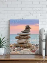 Stacked Stones Beach Sunset Canvas Wall Art for Home Decor