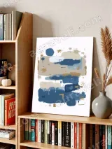Abstract Blue Beige Gold Brush Wall Art for Living Room Home Decor – view 4