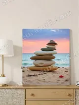 Balanced Stones Beach Sunset Canvas Wall Art for Home Decor – view 4