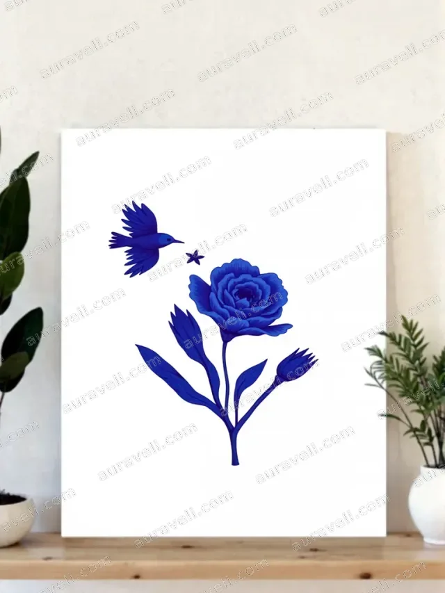 Blue Flower & Bird Canvas Wall Art for Living Room Bedroom Home Decor — art print