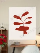 Minimalist Red Botanical Leaf Canvas Wall Art for Living Room Home Decor