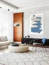 Abstract Blue & Beige Brush Stroke Minimalist Canvas Wall Art for Living Room Home Decor – view 5